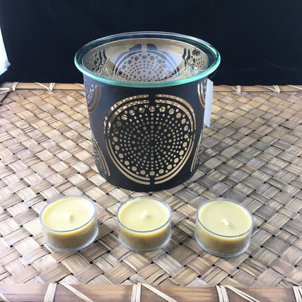 Black Tin Tea Light Candle Holder / Essential Oil Diffuser Package with 3 PREMIUM Honey Tea light Candles!