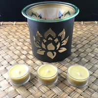 Black Tin Tea Light Candle Holder / Essential Oil Diffuser Package with 3 PREMIUM Honey Tea light Candles!