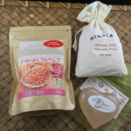 Himalayan Salt Crystal Sample Package with Gourmet Salt, Bath Salt, & Anit-Bacterial Heart Bar