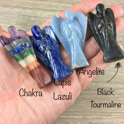 Elegant Crystal Handcarved Gemstone Angel Figurines - 2" (50mm) - Handcarved, Polished - Unique Crystal Gemstone Angel Gifts