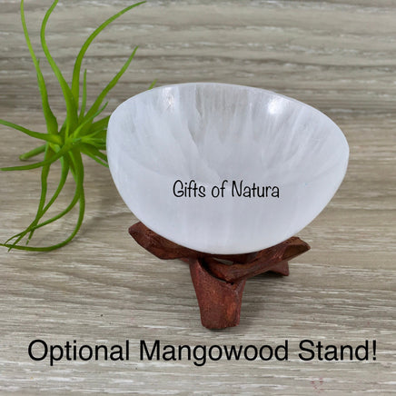 Handcarved Selenite Bowl with Mangowood Stand Option - 3 sizes to choose from - "Spiritual Activation" - Reiki Healing