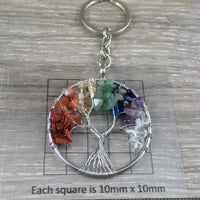 Tree of Life Keychain - Handcrafted with Genuine Stones - Red Jasper, Carnelian, Citrine, Aventurine, Sodalite, Amethyst, Clear Quartz