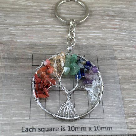 Tree of Life Keychain - Handcrafted with Genuine Stones - Red Jasper, Carnelian, Citrine, Aventurine, Sodalite, Amethyst, Clear Quartz
