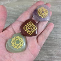 7 Chakras Gemstone Hearts Set - Genuine Crystals - Smooth, Polished - Comes with Velvet Storage Bag - Reiki Energy