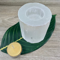 Selenite Tea Light Candle Holder - Cylinder Shape - Hand Carved - "Spiritual Activation" - "Communion with Higher Self" - Reiki Energy