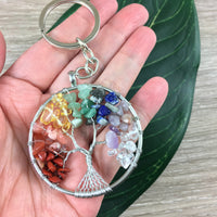 Tree of Life Keychain - Handcrafted with Genuine Stones - Red Jasper, Carnelian, Citrine, Aventurine, Sodalite, Amethyst, Clear Quartz