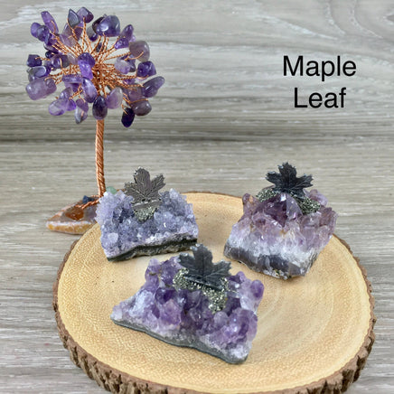 Pewter Figurine on Small Amethyst Cluster - Choose from Bear, Dolphin, Eagle, Orca, or Maple Leaf - Natural, Unpolished, SPARKLY - Calming
