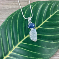 9.86cts Rainbow Moonstone & Blue Kyanite Pendant - 925 Solid Sterling Silver - Gorgeous Flash! - *MYSTERY* - *SELF-DISCOVERY* - *Intuition*