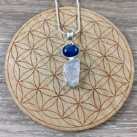 9.86cts Rainbow Moonstone & Blue Kyanite Pendant - 925 Solid Sterling Silver - Gorgeous Flash! - *MYSTERY* - *SELF-DISCOVERY* - *Intuition*