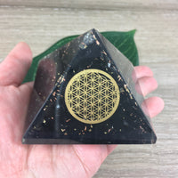 Shungite Orgone Pyramid with Flower of Life Design - 3" Square Base - *Repels Negativity* - *Cleansing* - *Purification* - Reiki Healing