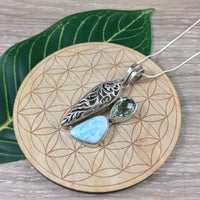 Lovely! Genuine Larimar and Green Amethyst Pendant - 925 Solid Sterling Silver - *Calming* - *Cooling* - *Soothing to Emotional Body*