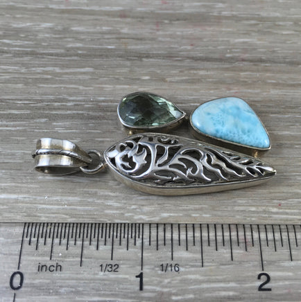 Lovely! Genuine Larimar and Green Amethyst Pendant - 925 Solid Sterling Silver - *Calming* - *Cooling* - *Soothing to Emotional Body*