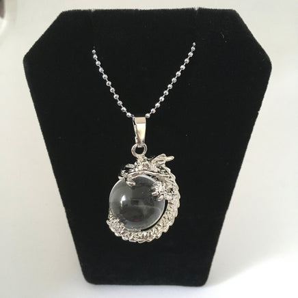 Silver Dragon Gemstone Sphere Pendant with 18" Ball Chain - Aventurine, Amethyst, Tiger Eye, Clear Quartz, Rose Quartz, Lapis