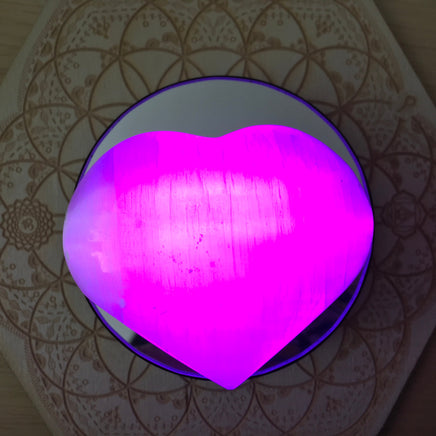 2.5" Puffy White Selenite Heart with LED Color Changing Stand Option