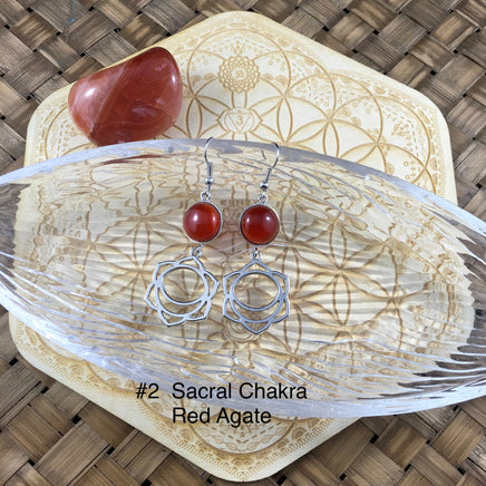 Genuine Gemstones Chakra Earrings - Hypo Allergenic - Muladhara, Svadhishthana, Manipura, Anahata, Vishuddha, Ajna, Sahasrara - Gift Wrapped