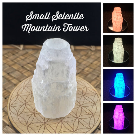 Selenite Mineral Tower + LED Color Changing Stand Option - 3 sizes to choose from - *SPIRITUAL ACTIVATION" - Reiki Healing