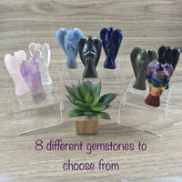 Elegant Crystal Handcarved Gemstone Angel Figurines - 2" (50mm) - Handcarved, Polished - Unique Crystal Gemstone Angel Gifts