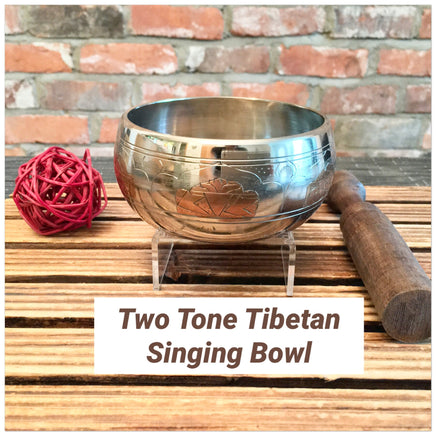 4.2" Beautiful 2-Tone Tibetan Singing Bowl - Handcrafted Etched Designs - Buddha Center - Meditation Tool, Healing, Yoga Gifts