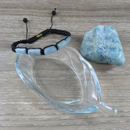 Genuine Aquamarine Bracelet - Hand Braided - Completely Adjustable - Lava Beads Accent - *Soothing* - *Enhance Communication* - *Truth*