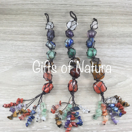 7 Genuine Gemstones Hanging Decoration - Great Gift! - Exquisitely Hand Knotted - *Yoga* - *Car* - *Meditation Room* - Reiki Energy