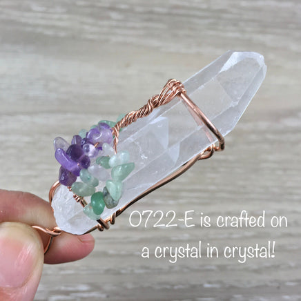 Tree of Life Pendant - Genuine Gemstones - Quartz Point - Copper Colored Wire - Aventurine & Amethyst -- Reiki Healing