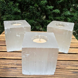 Selenite Tea Light Candle Holder - Cube Shape - Hand Carved - "Spiritual Activation" - "Communion with Higher Self" - Reiki Energy