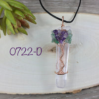 Tree of Life Pendant - Genuine Gemstones - Quartz Point - Copper Colored Wire - Aventurine & Amethyst -- Reiki Healing