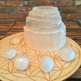 4" Selenite Mountain Candle Holder - Handcarved - Natural, No Dyes - *Spiritual Activation* - Reiki Healing