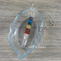 7 Chakras Genuine Gemstones Pendulum with Clear Quartz Point and Sphere - Balance & Healing, REIKI ENERGY