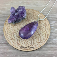 High Grade Genuine Brazilian Amethyst Pendant - Dark - Pear/Tear Shape - "Calming" - " Divine Connection" - Reiki Energy