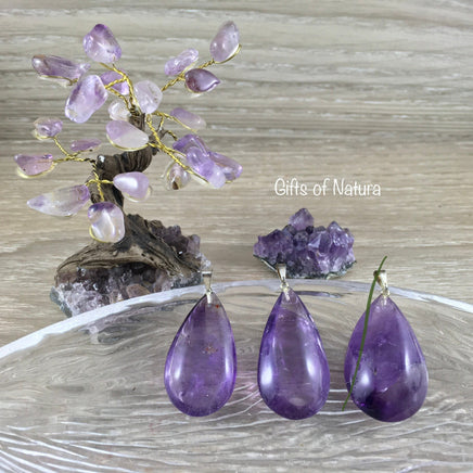 High Grade Genuine Brazilian Amethyst Pendant - Dark - Pear/Tear Shape - "Calming" - " Divine Connection" - Reiki Energy