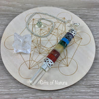 7 Chakras Genuine Gemstones Pendulum with Clear Quartz Point and Sphere - Balance & Healing, REIKI ENERGY