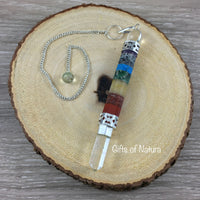 7 Chakras Genuine Gemstones Pendulum with Clear Quartz Point and Sphere - Balance & Healing, REIKI ENERGY