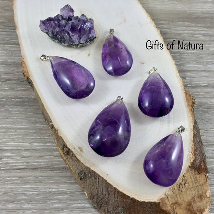 High Grade Genuine Brazilian Amethyst Pendant - Dark - Pear/Tear Shape - "Calming" - " Divine Connection" - Reiki Energy