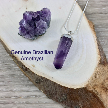 High Grade Genuine Brazilian Amethyst Point Pendant - Dark  - "Calming" - " Divine Connection" - Reiki Energy