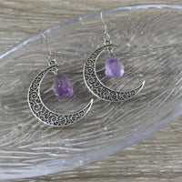Crescent Moon Amethyst Jewelry - Silver Plated - *ABUNDANCE* - *CREATIVITY* - Reiki Energy