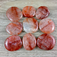 Strawberry Quartz Palm Stone / Earth Stone - Red Hematoid - Smooth, Hand-Polished - Natural - *CALMS* - *JOY* - *Divine Love* - Reiki Energy