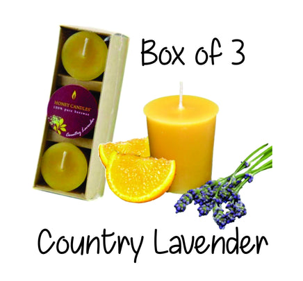 3 pieces Boxed Set 100% Pure Beeswax Honey Votive Candles - ABSOLUTE BEST! - Handcrafted Western Canada - Bee Friendly - 15 hours Burn Time