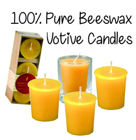 3 pieces Boxed Set 100% Pure Beeswax Honey Votive Candles - ABSOLUTE BEST! - Handcrafted Western Canada - Bee Friendly - 15 hours Burn Time
