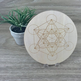 4" Hand Crafted Metatron Cube Crystal Grid / Wood Plaque - Genuine Beech Plywood - *HEALING*