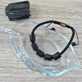 Raw Black Tourmaline Bracelet - Unisex - Adjustable, Lava Bead Accent, Hand Braided - *PROTECTION* - *GROUNDING* - Reiki Energy