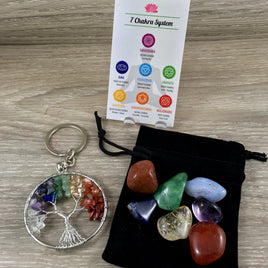 7 Chakra Gemstones Kit with Tree of Life Gemstone Keychain - Handcrafted with Genuine Stones