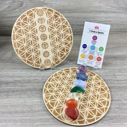 4.75" Flower of Life Chakra Grid / Crystal Grid / Wood Plaque - Genuine Beech Plywood - Hand Crafted - Reiki Energy