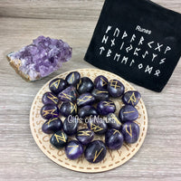 Amethyst Rune Stones Set - 25 pieces - Handcarved - *Protection* - *Purification* - *Divine Connection*