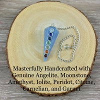 Genuine Angelite Pendulum with 7 Chakra Gemstones - *Angelic Communication* - *Serenity* - *Expanded Awareness*