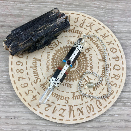 Black Tourmaline Wand Pendulum with Bonded 7 Chakra Stones - PURIFICATION - PROTECTION - Reiki Energy