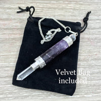 Chevron Amethyst Pendulum - Handcrafted with Clear Quartz Sphere and Point - *PROTECTION* - *PURIFICATION* - Reiki Healing
