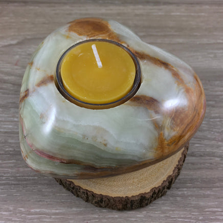 Rainbow Onyx Heart Shape Candle Holder - Beautiful Polish!  Natural, No dyes - Lovely Bands! - *Stone of INNER STRENGTH* - *Mental Focus* -