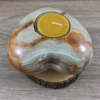 Rainbow Onyx Heart Shape Candle Holder - Beautiful Polish!  Natural, No dyes - Lovely Bands! - *Stone of INNER STRENGTH* - *Mental Focus* -