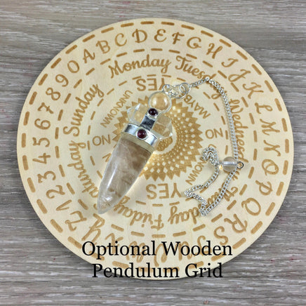 Clear Quartz Pendulum with Garnet - Handcrafted, Polished, Double Terminated, Sphere - *CLEANSING* - *INTENTION AMPLIFIER* - Reiki Energy